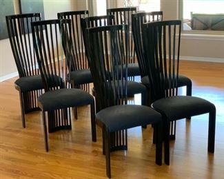 8 SPA Tonon & C Black Lacquer Contemporary Slat Back Chairs Italy 44x19x19in. Seat Height 19in 19556