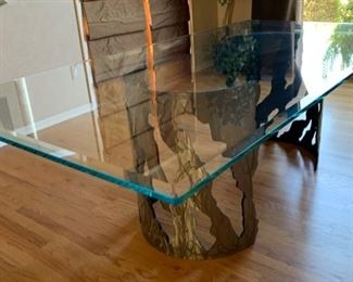 Huge Contemporary Glass Top Brushed Metal Pipe Dining Table 30x48x96in HxWxD 19555