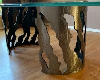 Huge Contemporary Glass Top Brushed Metal Pipe Dining Table 30x48x96in HxWxD 19555