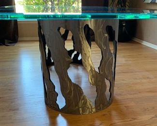 Huge Contemporary Glass Top Brushed Metal Pipe Dining Table 30x48x96in HxWxD 19555
