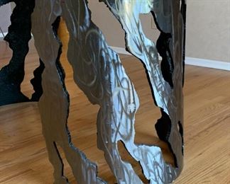Huge Contemporary Glass Top Brushed Metal Pipe Dining Table 30x48x96in HxWxD 19555