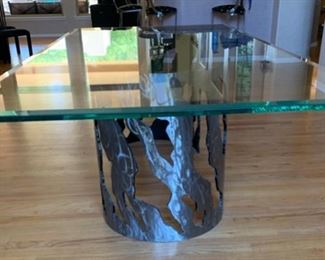 Huge Contemporary Glass Top Brushed Metal Pipe Dining Table 30x48x96in HxWxD 19555