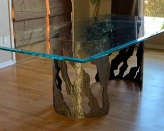 Huge Contemporary Glass Top Brushed Metal Pipe Dining Table 30x48x96in HxWxD 19555