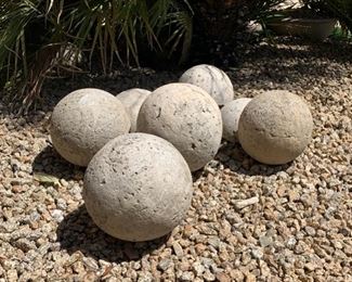 Lot of 7 Concrete Garden Spheres Decor 19551