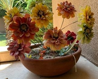 Terra-cotta Pot w/ Faux Flowers 12in H x 12in Diameter 19543