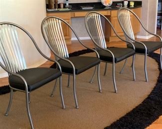 Arthur Umanoff Shaver-Howard Steel & Glass Contemporary Dining Table w/ 4 Chairs Table: 30x47in Diameter Chairs: 40x23x22in 19531