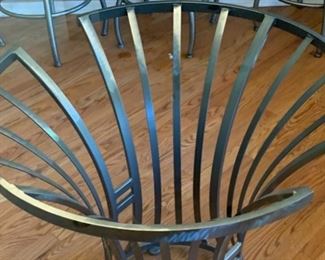 Arthur Umanoff Shaver-Howard Steel & Glass Contemporary Dining Table w/ 4 Chairs Table: 30x47in Diameter Chairs: 40x23x22in 19531