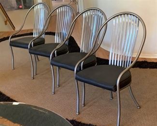 Arthur Umanoff Shaver-Howard Steel & Glass Contemporary Dining Table w/ 4 Chairs Table: 30x47in Diameter Chairs: 40x23x22in 19531