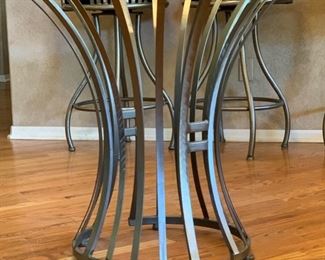 Arthur Umanoff Shaver-Howard Steel & Glass Contemporary Dining Table w/ 4 Chairs Table: 30x47in Diameter Chairs: 40x23x22in 19531