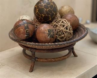 Decor Centerpiece Basket w/ Balls & Stand 10in H x 16in Diameter 19524
