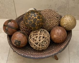 Decor Centerpiece Basket w/ Balls & Stand 10in H x 16in Diameter 19524