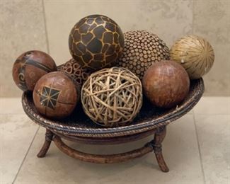 Decor Centerpiece Basket w/ Balls & Stand 10in H x 16in Diameter 19524