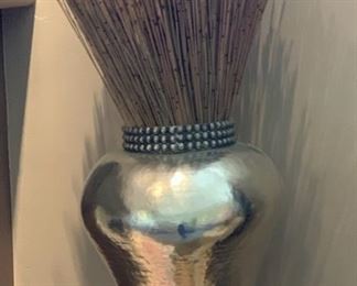 Hammered Polished Tin Vase with/ Branch Decor 29x12x15in HxWxD 19521