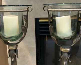 2pc Glass & Iron Candle Stands 34in H x 9.5in Diameter 19520