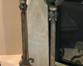 2pc Glass & Iron Candle Stands 34in H x 9.5in Diameter 19520