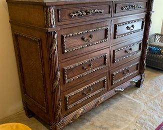 Ornate Burlwood 8-Drawer Dresser	44x56x22in	HxWxD