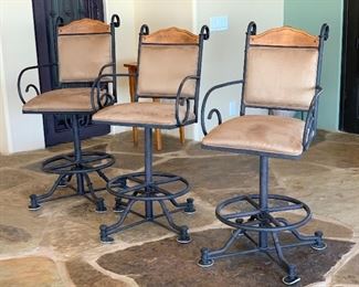 Set of 3 Wrought Iron and Microfiber Counter Height Chairs Bar Stools	48x22x22 seat: 29in	HxWxD