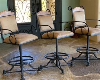 Set of 3 Wrought Iron and Microfiber Counter Height Chairs Bar Stools	48x22x22 seat: 29in	HxWxD
