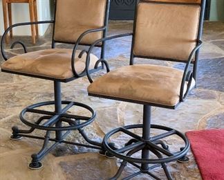 Set of 2  Wrought Iron and Microfiber Short Height Chairs Stools	43x23x23 Seat: 25in	HxWxD