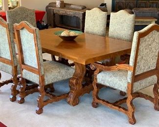  Hand Carved Rustic Dining Table w/ 6 Chairs	Table:  31x48x84in Chairs:48x26x28in	HxWxD
