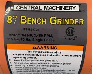 Central Machinery 8in Bench Grinder 39798		