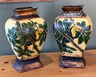2pc Ceramic Toucan vases PAIR	13x9x7in	HxWxD