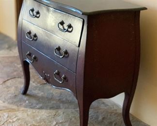 Marble Top Hand Painted Bombe Style 3 Drawer Dresser	32x36.5x17in	HxWxD