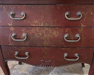 Marble Top Hand Painted Bombe Style 3 Drawer Dresser	32x36.5x17in	HxWxD