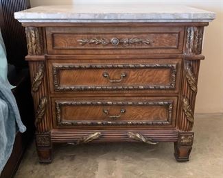 2pc Ornate Burlwood Slate Top Nightstands PAIR	31x34x22in	HxWxD