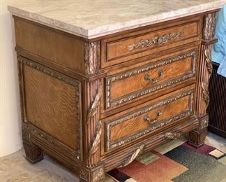 2pc Ornate Burlwood Slate Top Nightstands PAIR	31x34x22in	HxWxD