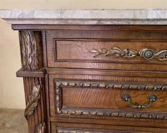 2pc Ornate Burlwood Slate Top Nightstands PAIR	31x34x22in	HxWxD