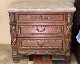 2pc Ornate Burlwood Slate Top Nightstands PAIR	31x34x22in	HxWxD