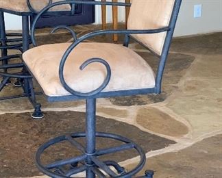 Set of 3 Wrought Iron and Microfiber Counter Height Chairs Bar Stools	48x22x22 seat: 29in	HxWxD