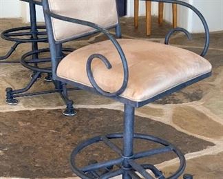 Set of 3 Wrought Iron and Microfiber Counter Height Chairs Bar Stools	48x22x22 seat: 29in	HxWxD