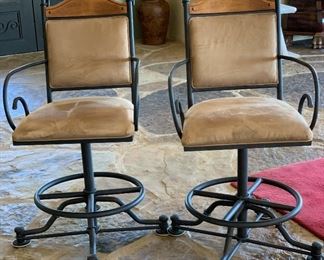 Set of 2  Wrought Iron and Microfiber Short Height Chairs Stools	43x23x23 Seat: 25in	HxWxD