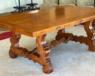 Hand Carved Rustic Dining Table w/ 6 Chairs	Table:  31x48x84in Chairs:48x26x28in	HxWxD