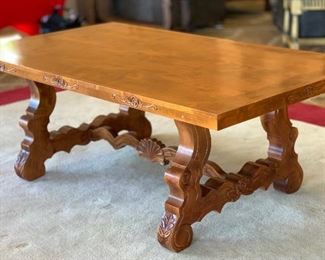 Hand Carved Rustic Dining Table w/ 6 Chairs	Table:  31x48x84in Chairs:48x26x28in	HxWxD