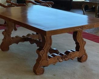 Hand Carved Rustic Dining Table w/ 6 Chairs	Table:  31x48x84in Chairs:48x26x28in	HxWxD