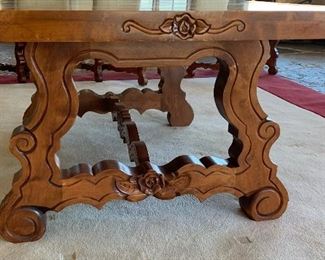 Hand Carved Rustic Dining Table w/ 6 Chairs	Table:  31x48x84in Chairs:48x26x28in	HxWxD