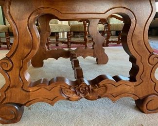 Hand Carved Rustic Dining Table w/ 6 Chairs	Table:  31x48x84in Chairs:48x26x28in	HxWxD
