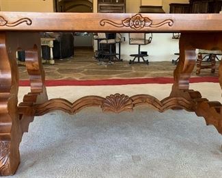 Hand Carved Rustic Dining Table w/ 6 Chairs	Table:  31x48x84in Chairs:48x26x28in	HxWxD