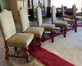 Hand Carved Rustic Dining Table w/ 6 Chairs	Table:  31x48x84in Chairs:48x26x28in	HxWxD