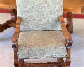 Hand Carved Rustic Dining Table w/ 6 Chairs	Table:  31x48x84in Chairs:48x26x28in	HxWxD