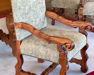 Hand Carved Rustic Dining Table w/ 6 Chairs	Table:  31x48x84in Chairs:48x26x28in	HxWxD