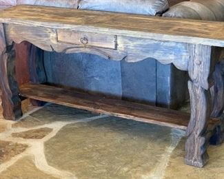 Rustic Carved Wood Sofa Table	32x72x18in	HxWxD