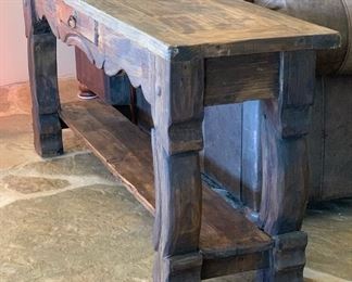 Rustic Carved Wood Sofa Table	32x72x18in	HxWxD