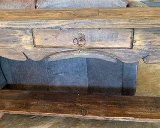 Rustic Carved Wood Sofa Table	32x72x18in	HxWxD