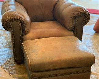 #1 Rustic Leather Nailhead Sofa Chair w/ Ottoman	35x50x43in	HxWxD