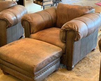 #1 Rustic Leather Nailhead Sofa Chair w/ Ottoman	35x50x43in	HxWxD