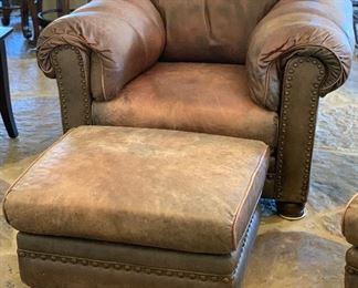 #2 Rustic Leather Nailhead  Chair w/ Ottoman	35x50x43in	HxWxD